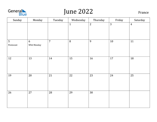 June 2022 Calendar France June 2022 Calendar With Holidays