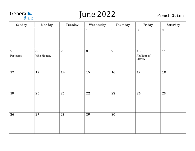 June 2022 Calendar French Guiana