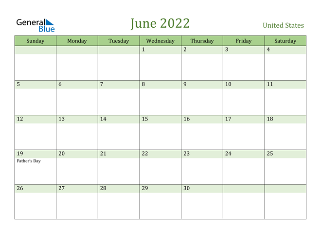 united states june 2022 calendar with holidays