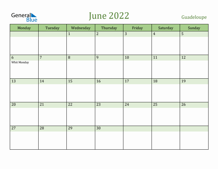 June 2022 Calendar with Guadeloupe Holidays