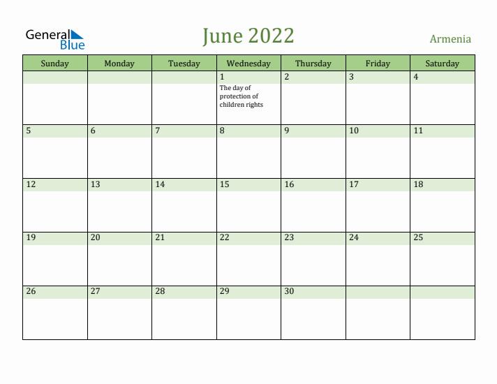 June 2022 Calendar with Armenia Holidays