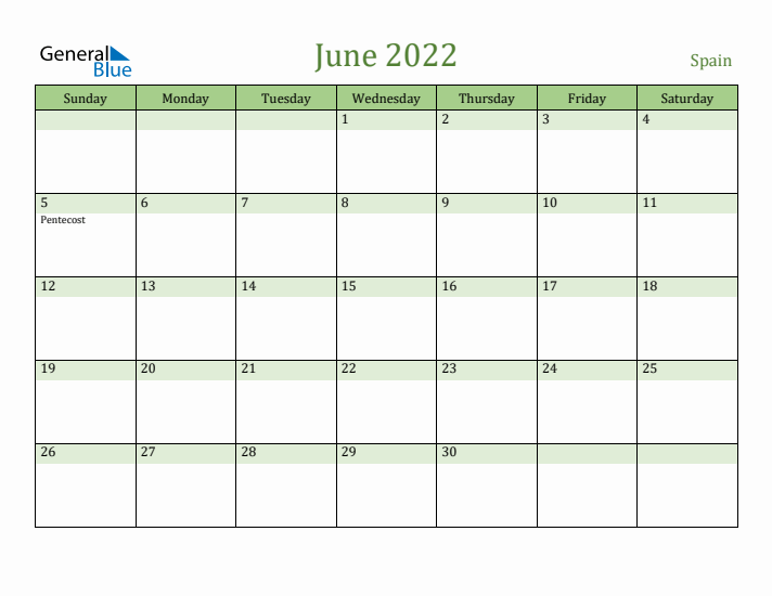 June 2022 Calendar with Spain Holidays
