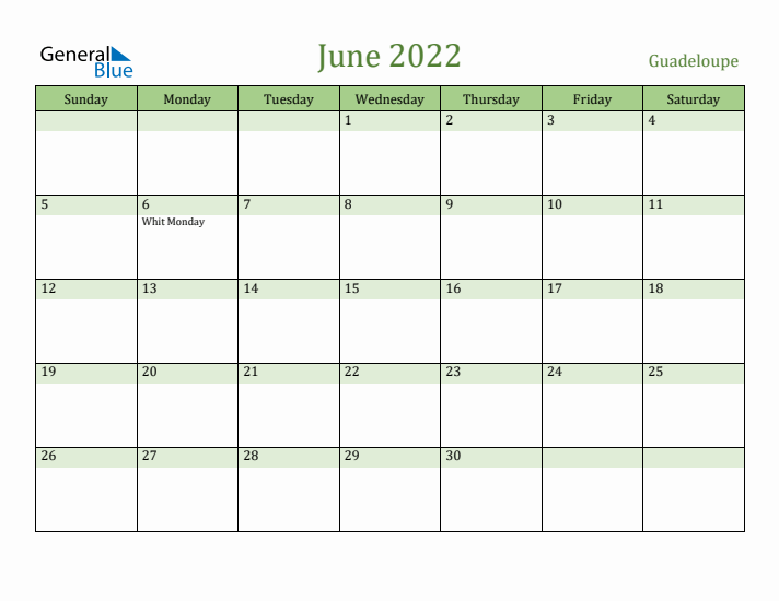 June 2022 Calendar with Guadeloupe Holidays