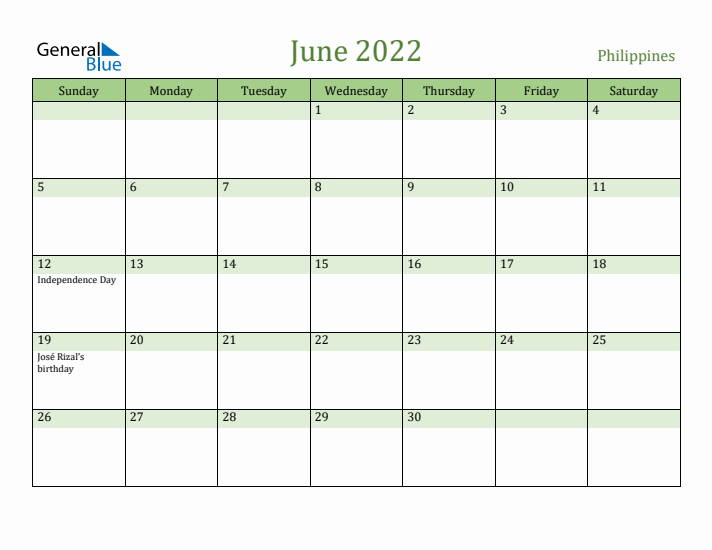 June 2022 Calendar with Philippines Holidays