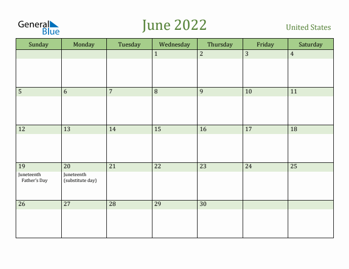 June 2022 Calendar with United States Holidays