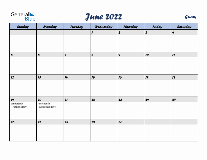 June 2022 Calendar with Holidays in Guam