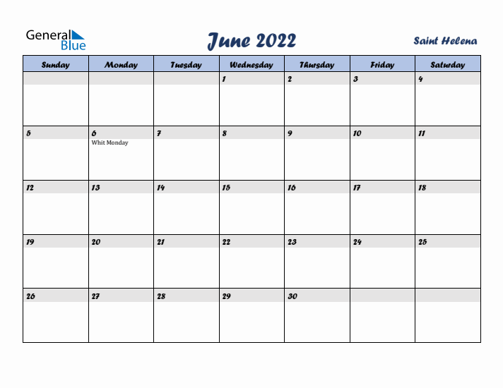 June 2022 Calendar with Holidays in Saint Helena