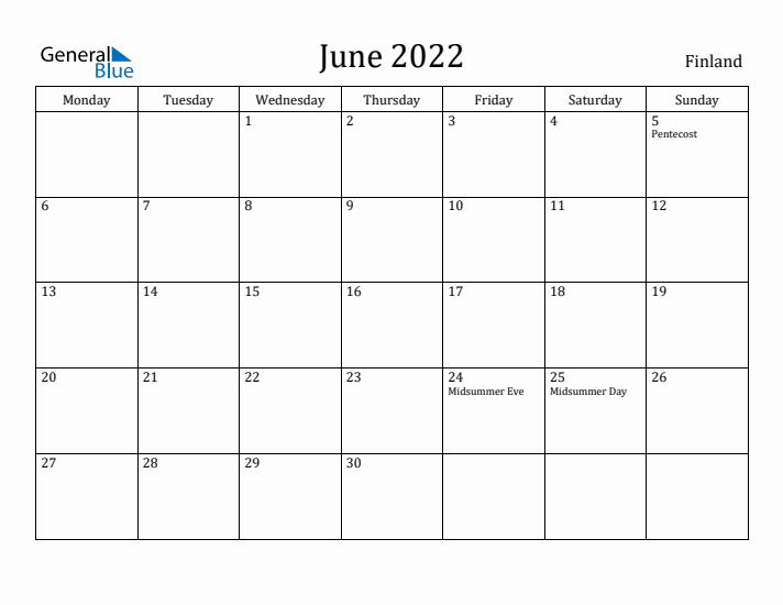 June 2022 Calendar Finland