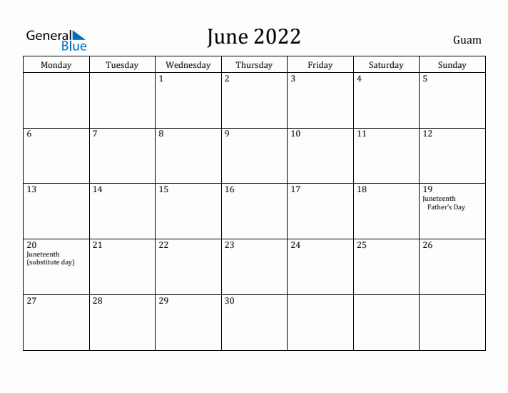 June 2022 Calendar Guam