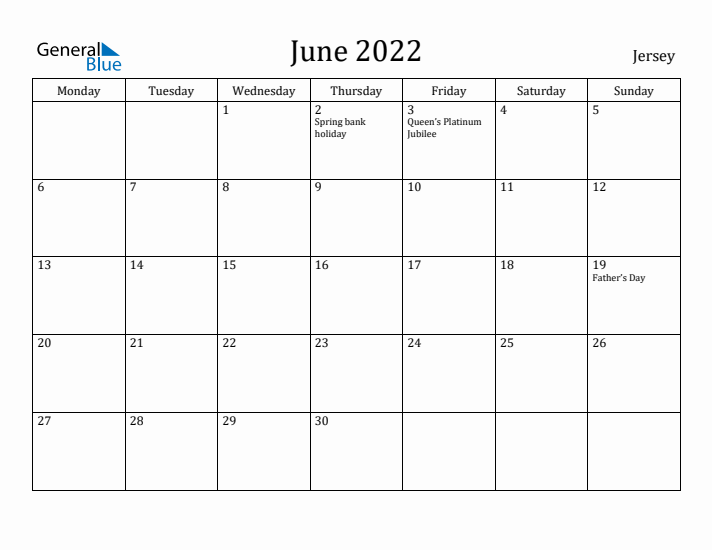 June 2022 Calendar Jersey