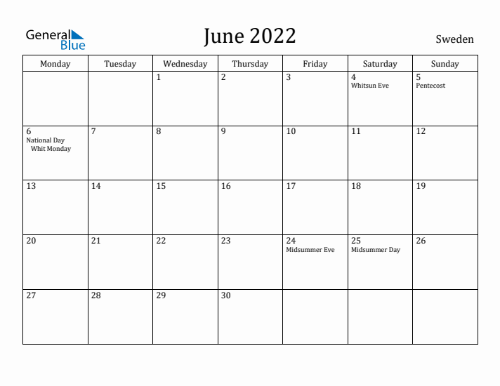 June 2022 Calendar Sweden