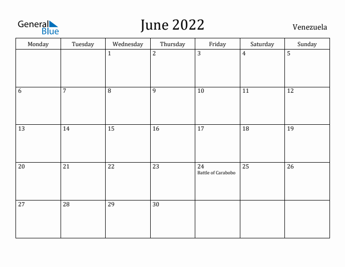 June 2022 Calendar Venezuela