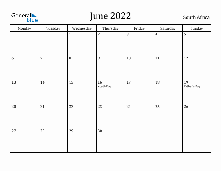 June 2022 Calendar South Africa