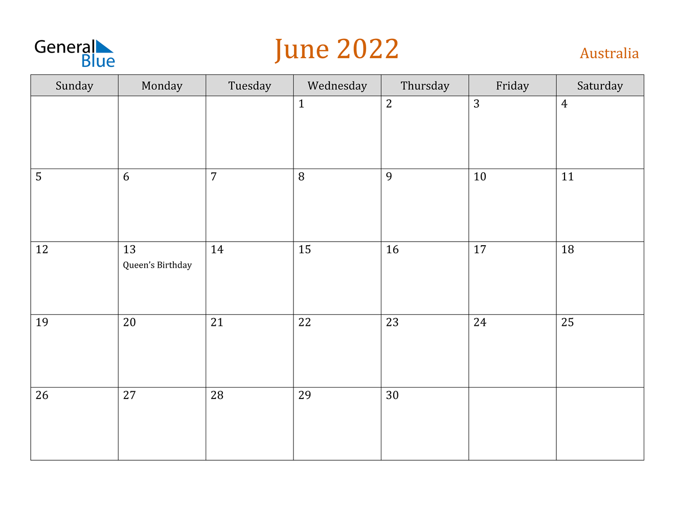 june 2022 calendar australia