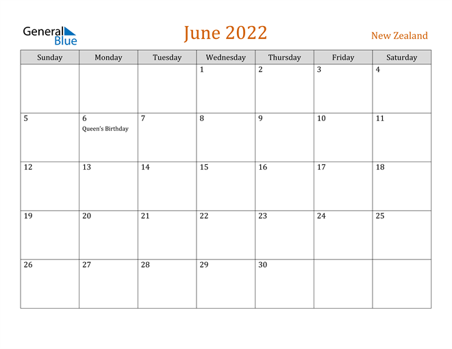 new zealand june 2022 calendar with holidays