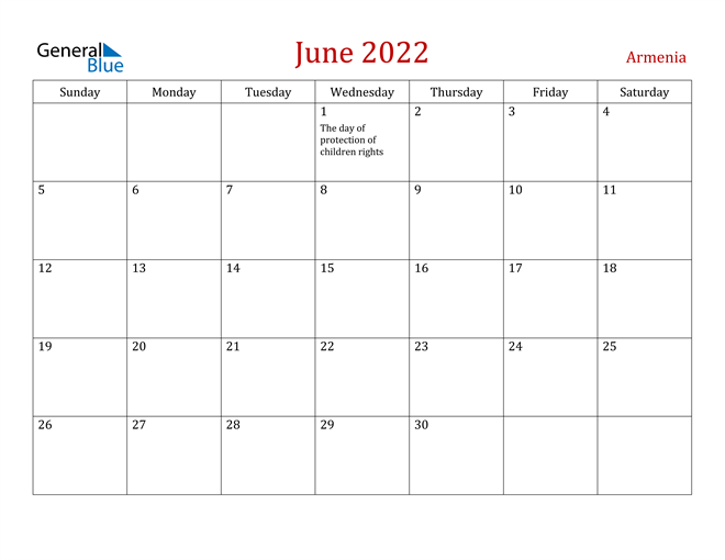 Armenia June 2022 Calendar