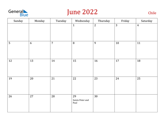 Chile June 2022 Calendar