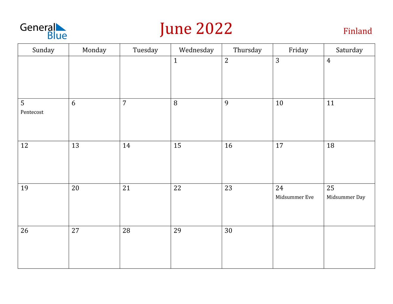 june 2022 calendar finland