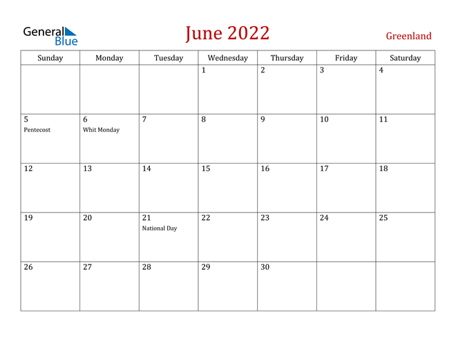 Greenland June 2022 Calendar