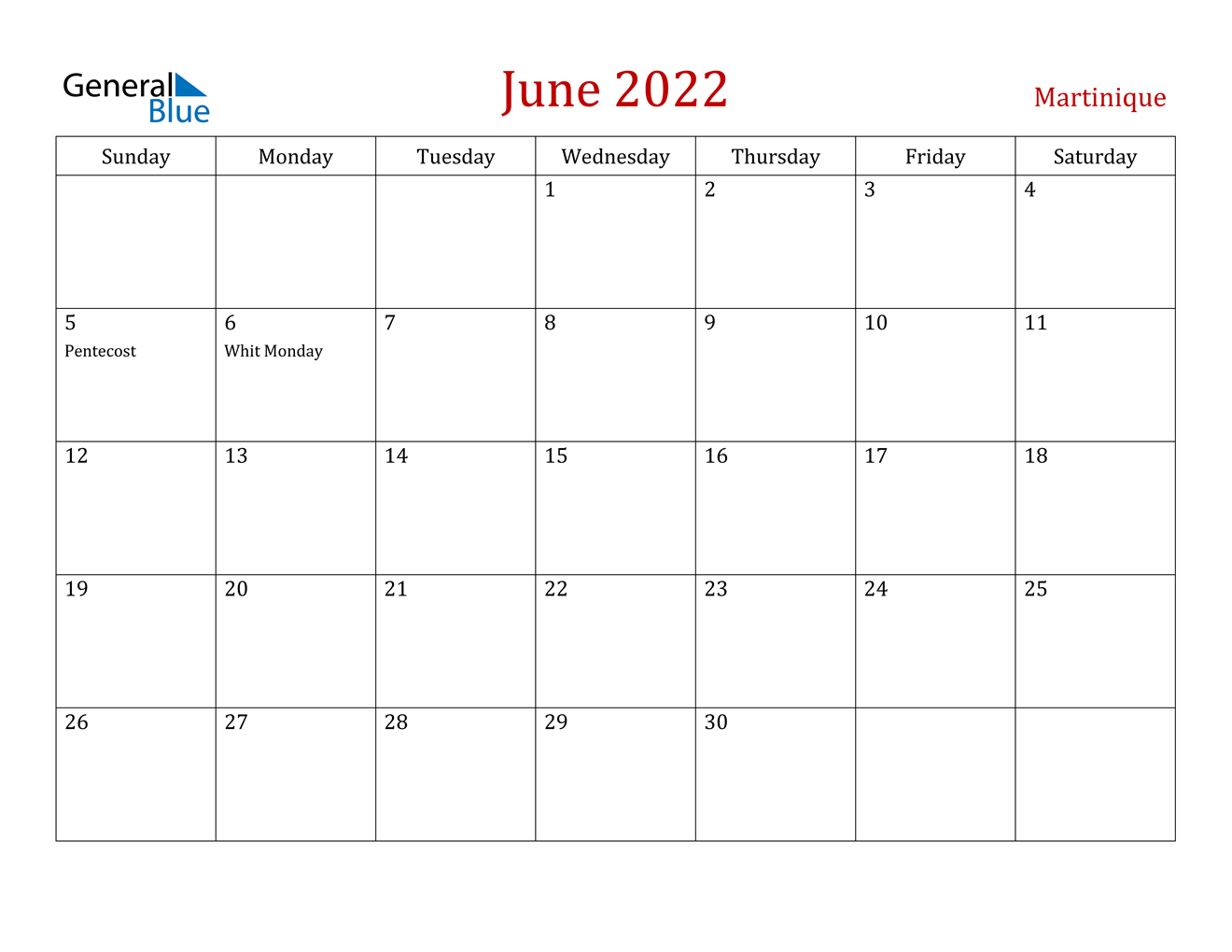 june 2022 calendar martinique