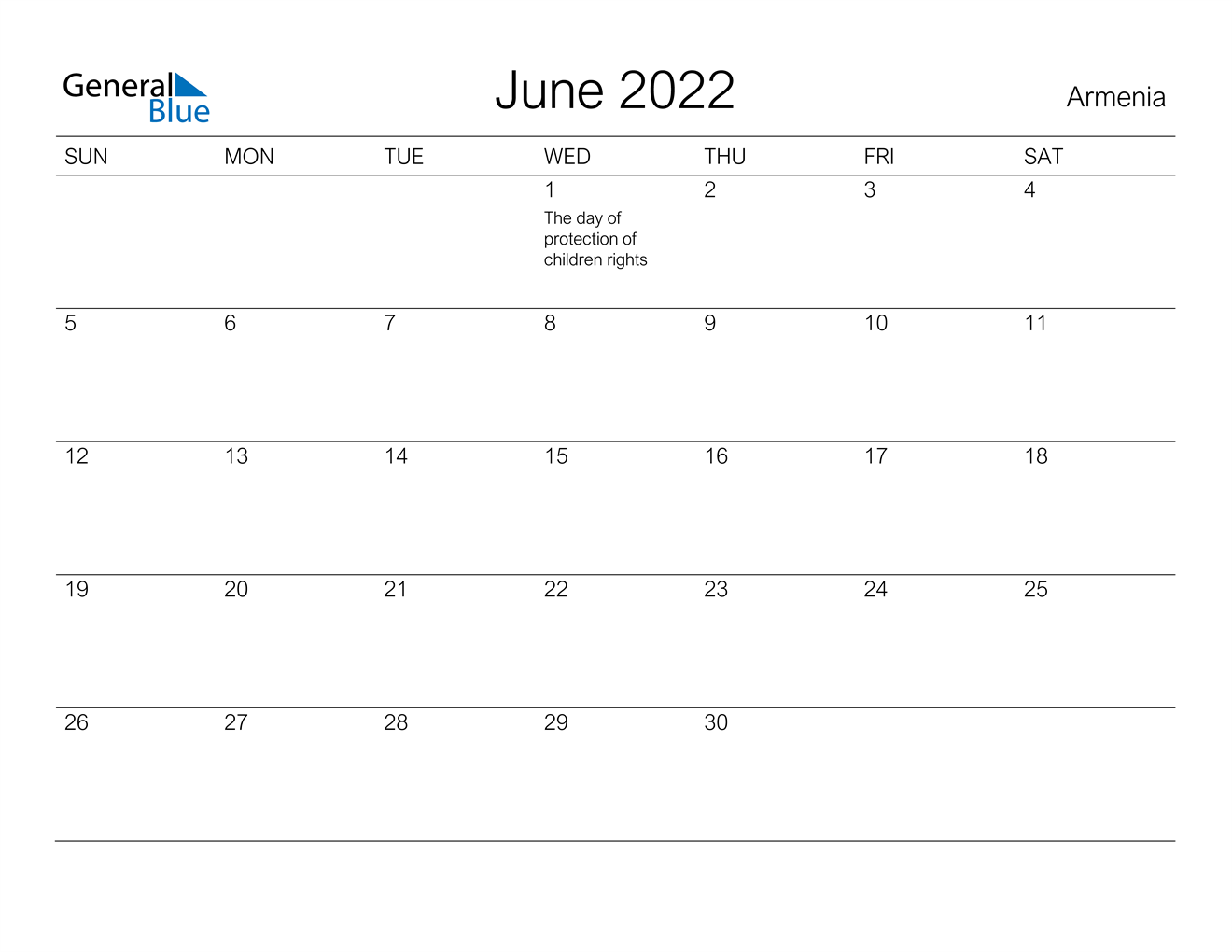 june 2022 calendar armenia