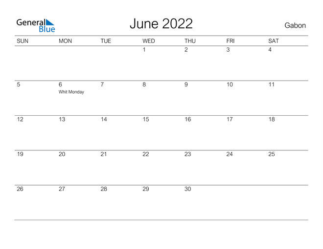 gabon june 2022 calendar with holidays