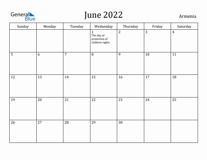 June 2022 Calendar Armenia