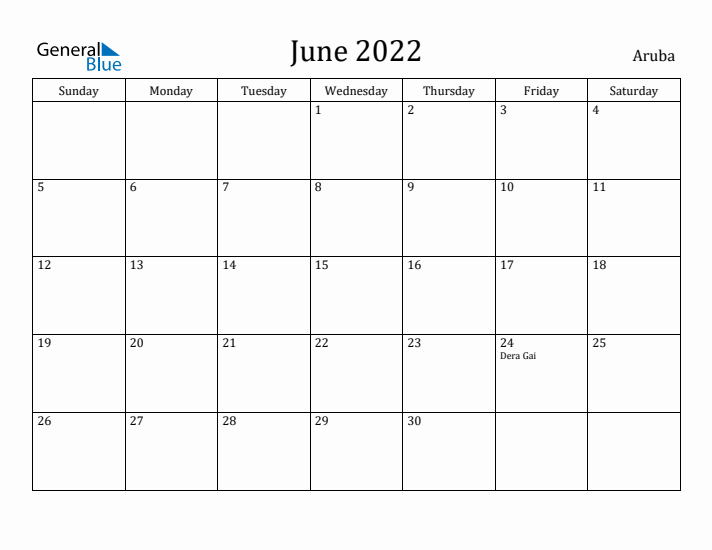 June 2022 Calendar Aruba