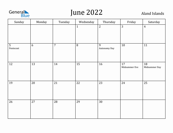 June 2022 Calendar Aland Islands