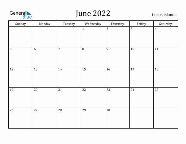 June 2022 Calendar Cocos Islands