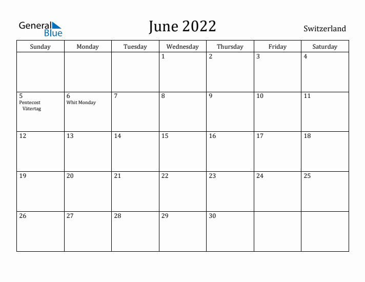June 2022 Calendar Switzerland