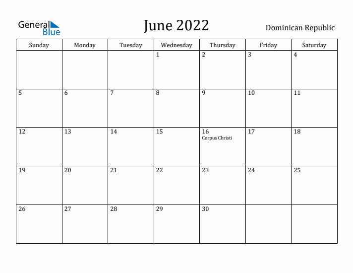 June 2022 Calendar Dominican Republic