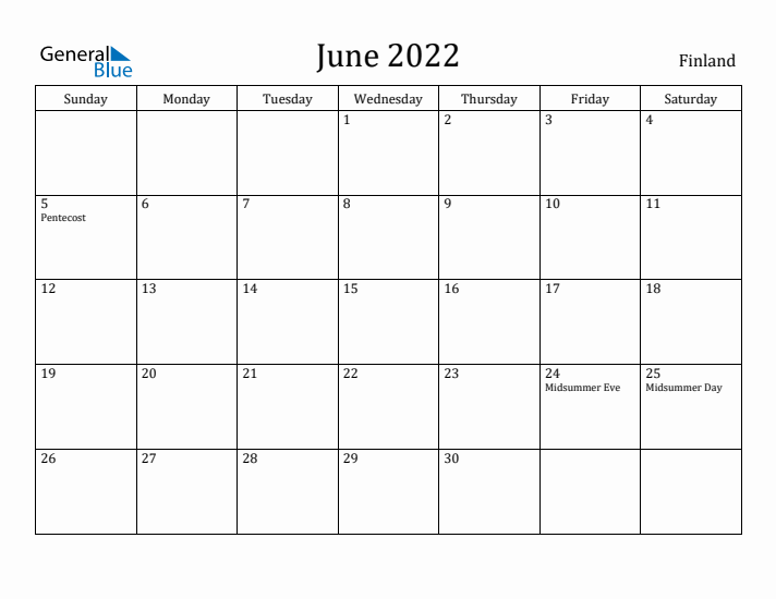 June 2022 Calendar Finland
