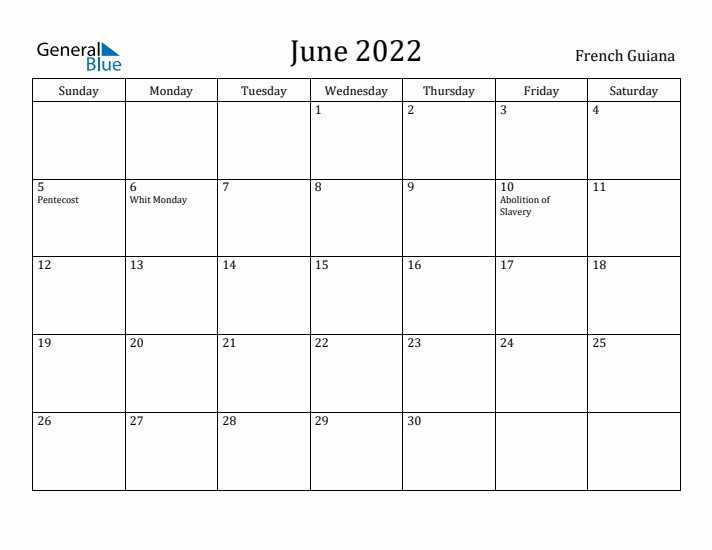 June 2022 Calendar French Guiana