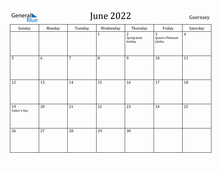 June 2022 Calendar Guernsey