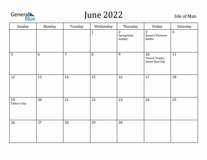 June 2022 Calendar Isle of Man