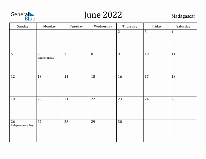 June 2022 Calendar Madagascar