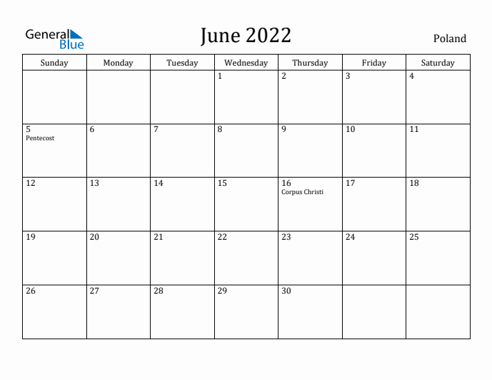 June 2022 Calendar Poland