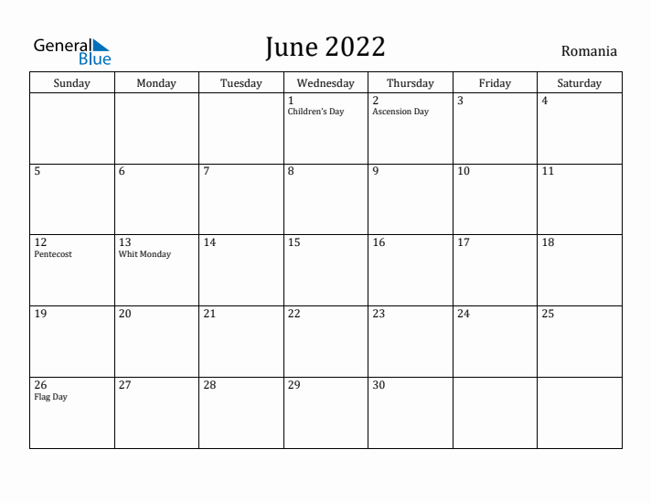 June 2022 Calendar Romania