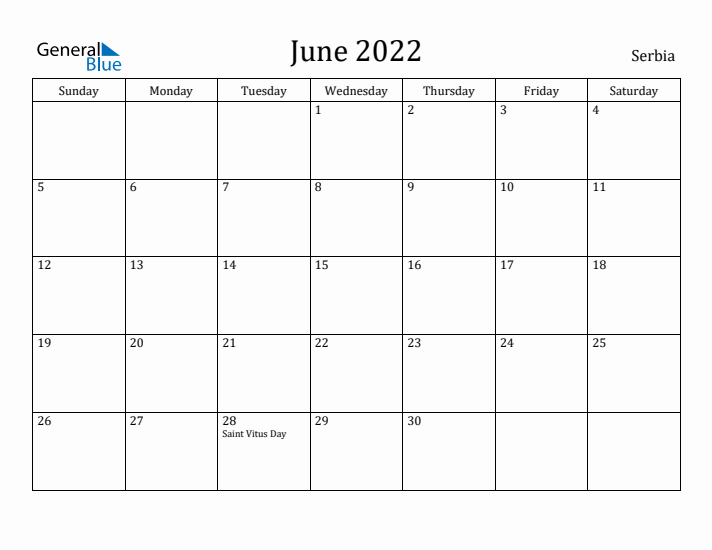 June 2022 Calendar Serbia