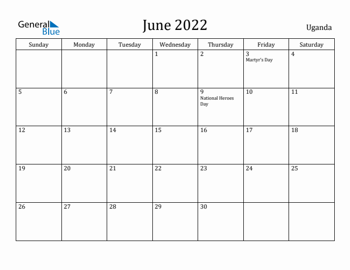 June 2022 Calendar Uganda