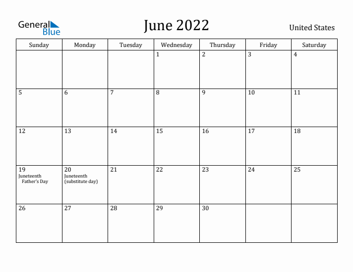 June 2022 Calendar United States