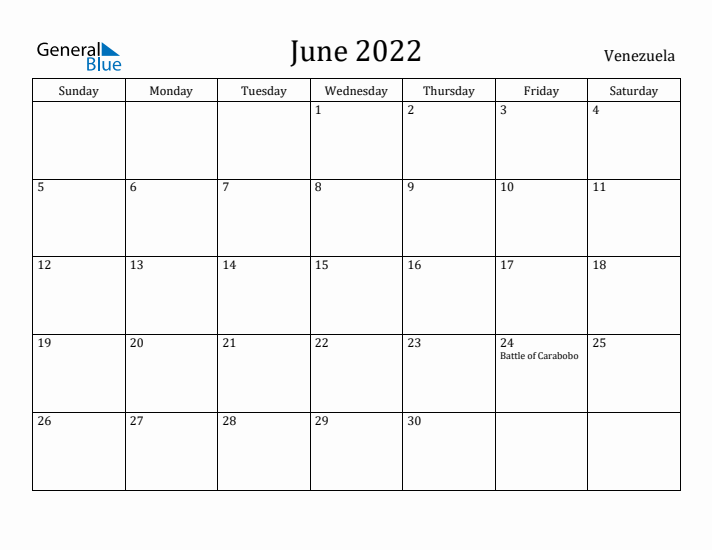 June 2022 Calendar Venezuela