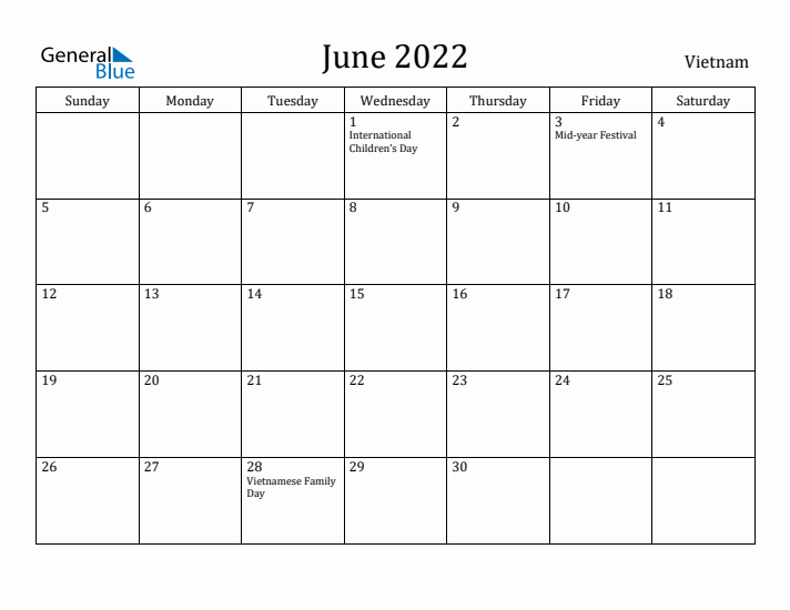 June 2022 Calendar Vietnam