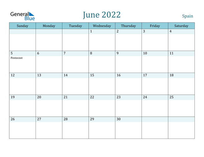 Spain June 2022 Calendar With Holidays