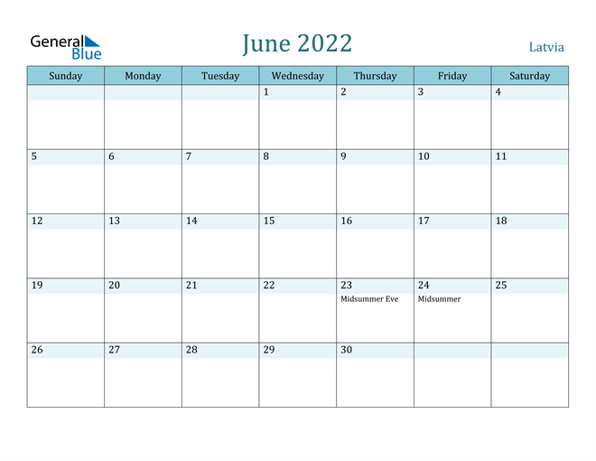 June 2022 Calendar with Holidays in PDF, Word, and Excel