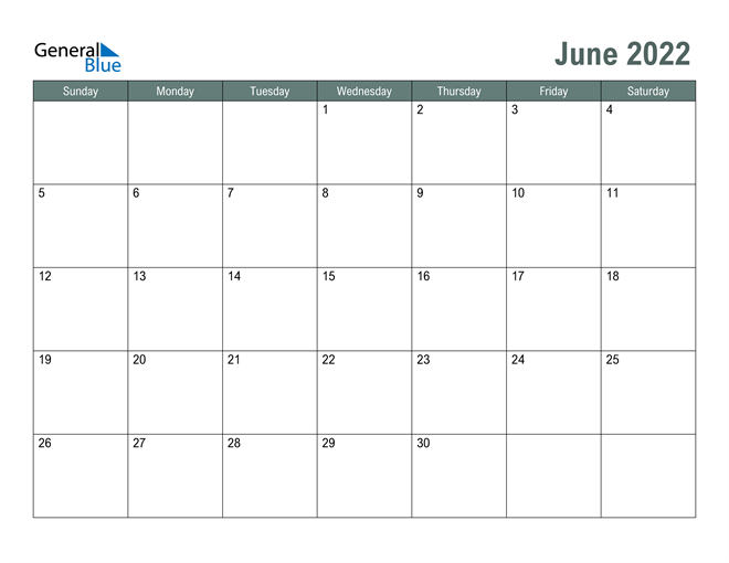  Free Printable June 2022 Calendar