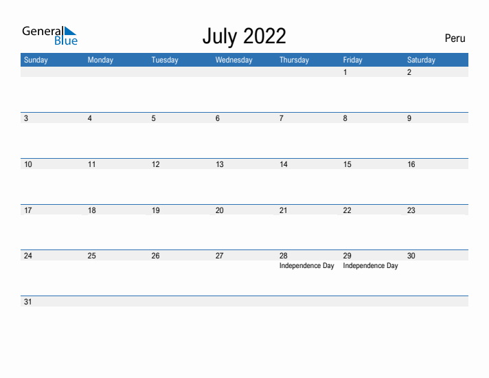Fillable July 2022 Calendar