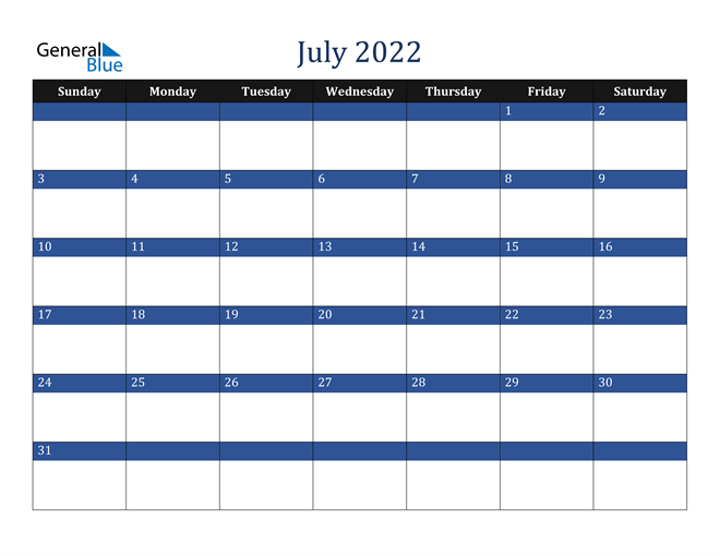  Calendar for July 2022 in PDF, Word and Excel