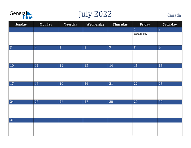 July 2022 Canada Calendar